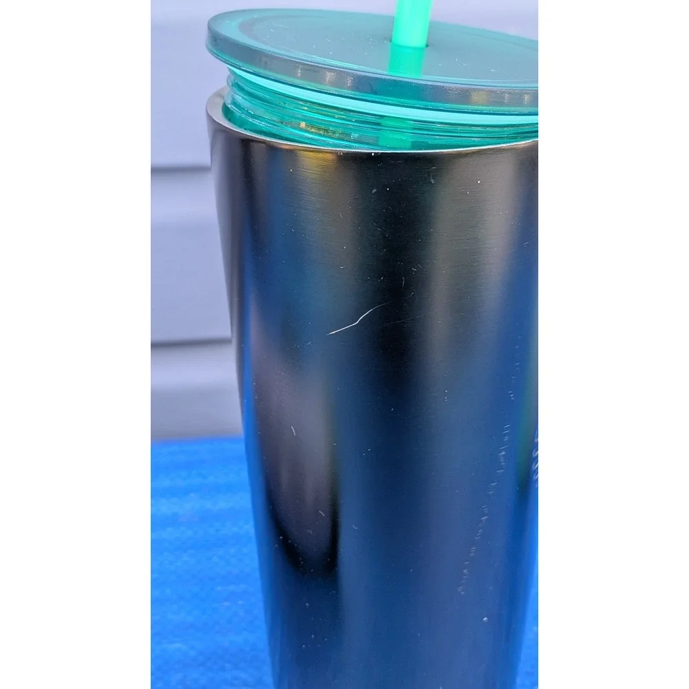 Starbucks Tumbler Lot of 3 Matte Black 24oz Teal Gradient 12oz Fabric Inlay 16oz
